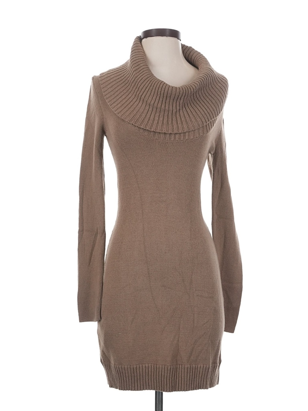 BCBGMaxAzria Taupe Cowl-Neck Long Sleeve Sweater Dress